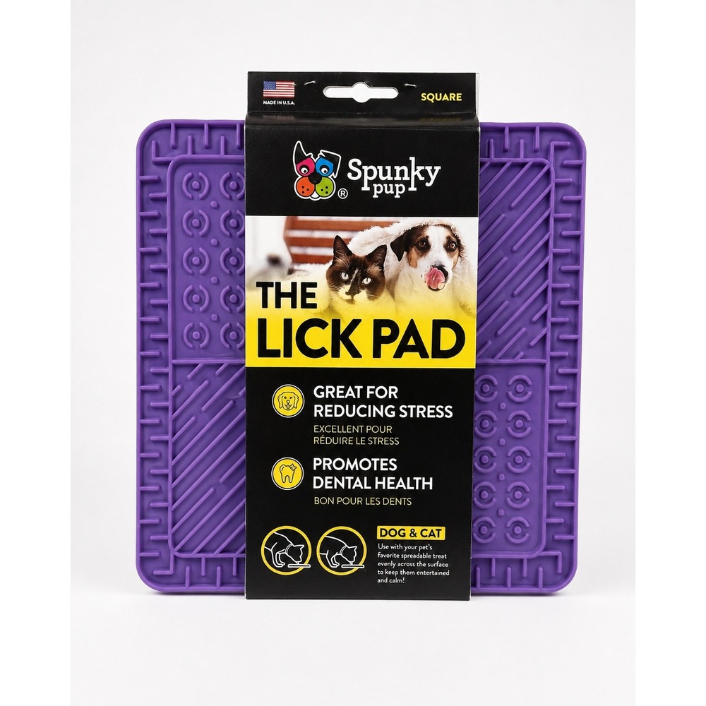 Spunky Pup Square Lick Pad Purple Dog Cat Slow Feeder Suction Mat New